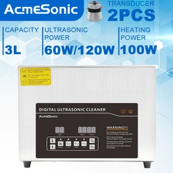 Acmesonic 3l 40khz ajustável 60w 120w casa ultra-sônico limpo e3l popular portátil multifuncional líquido de limpeza ultrassônico