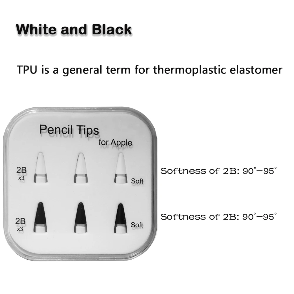 Punte a matita Peilinc per Apple Pencil 1a/2a generazione, punta a matita morbida per iPad a doppio strato 2B, pennino stilo bianco e nero