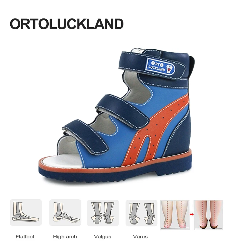 Ortoluckland Children Sandals Summer Baby Boys Orthopedic Shoes Kid Microfiber Leather Stiff Walking Ankle Sandalies Size20 To38