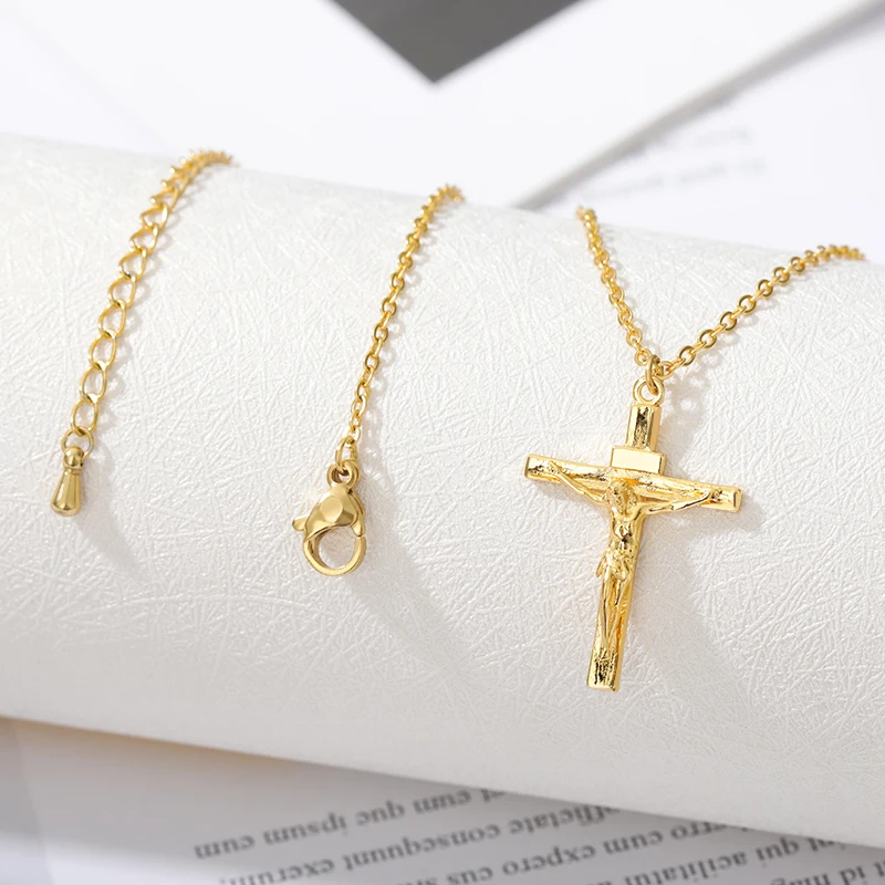 Classic Cross Necklace Jesus Religion Cross Necklaces For Women Men Stainless Steel Chains Christian Jewelry Prayer Baptism Gift