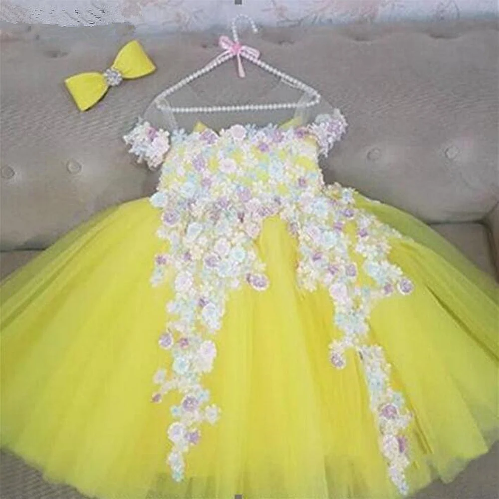 ชุดเดรสดอกไม้ Tulle Appliques ชุดชื่อเสียง Aline Girl Communion Dresses то ใหม่ปี