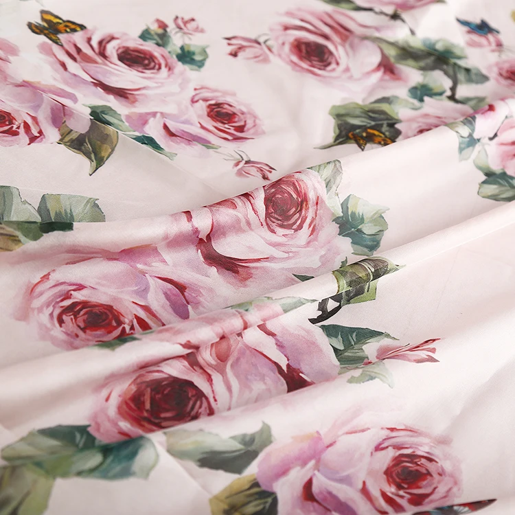 145cm Width Romantic Roses Butterfly Printed Thin Transparent Chiffon Fabric for Woman Girl Summer Long Dress DIY Sewing