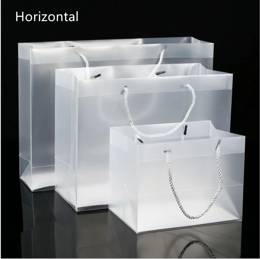 Plastic Gift Bag with Handle, Frosted Transparent PP Bags, Wedding Shopping, Clothes Packaging, PVC Bag with Handle,10Pcs
