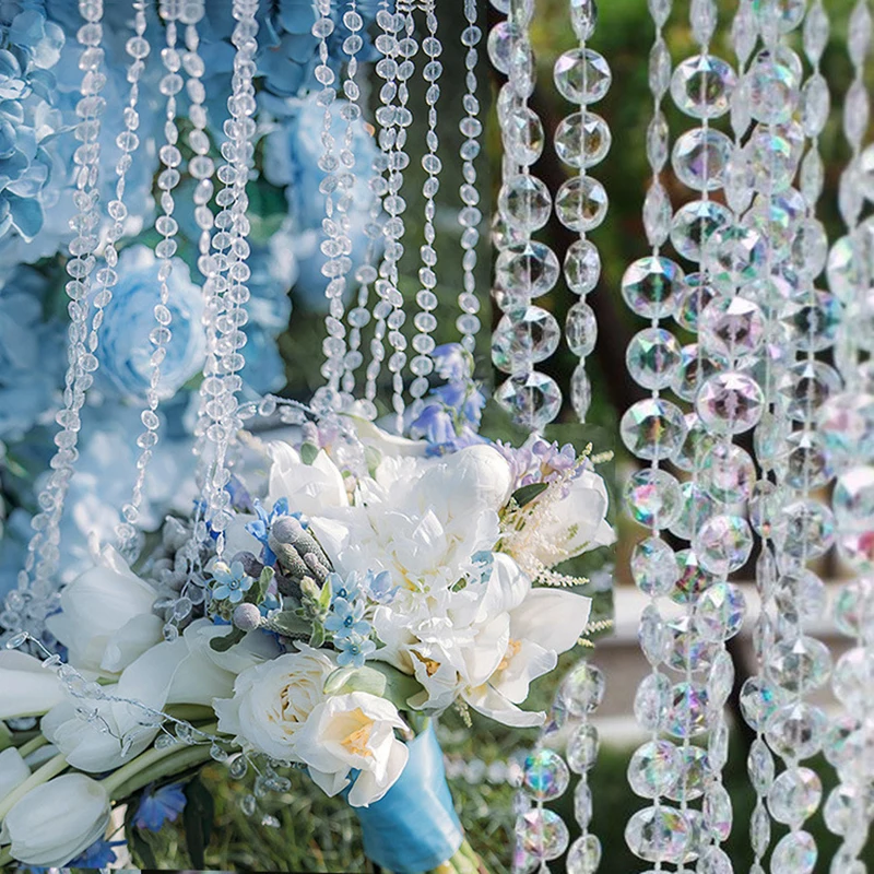 10m/32ft Acrylic Transparent Crystal Curtain Garland Chandelier Hanging Chain Christmas Party Decor Romantic Wedding Pendant Diy