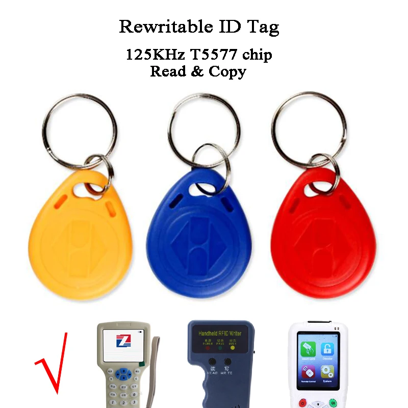 

100pcs Rewritable ID tag Copy Read 125KHZ RFID copier Duplicator T5577 Intercom Keyfobs waterproof keychain Access control