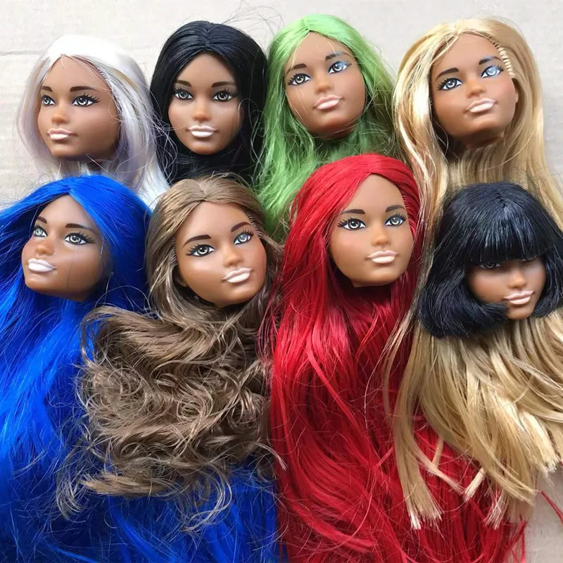 Original Rare Face Princess Doll Head Long Colorful Hair Doll Heads Collection DIY Figures Quality Doll Accessories Girl Toys