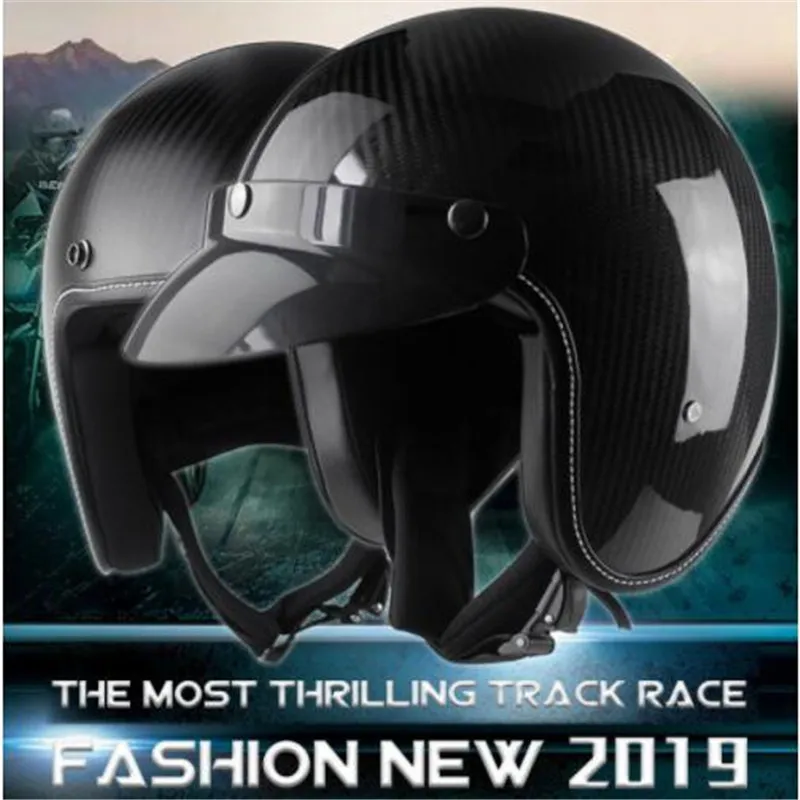 New Light Half Cover Really Carbon Fibre Motorcycle Helmets Half Face Motorbike Helmet Retro Casco Moto Casque Locomotive Helmet