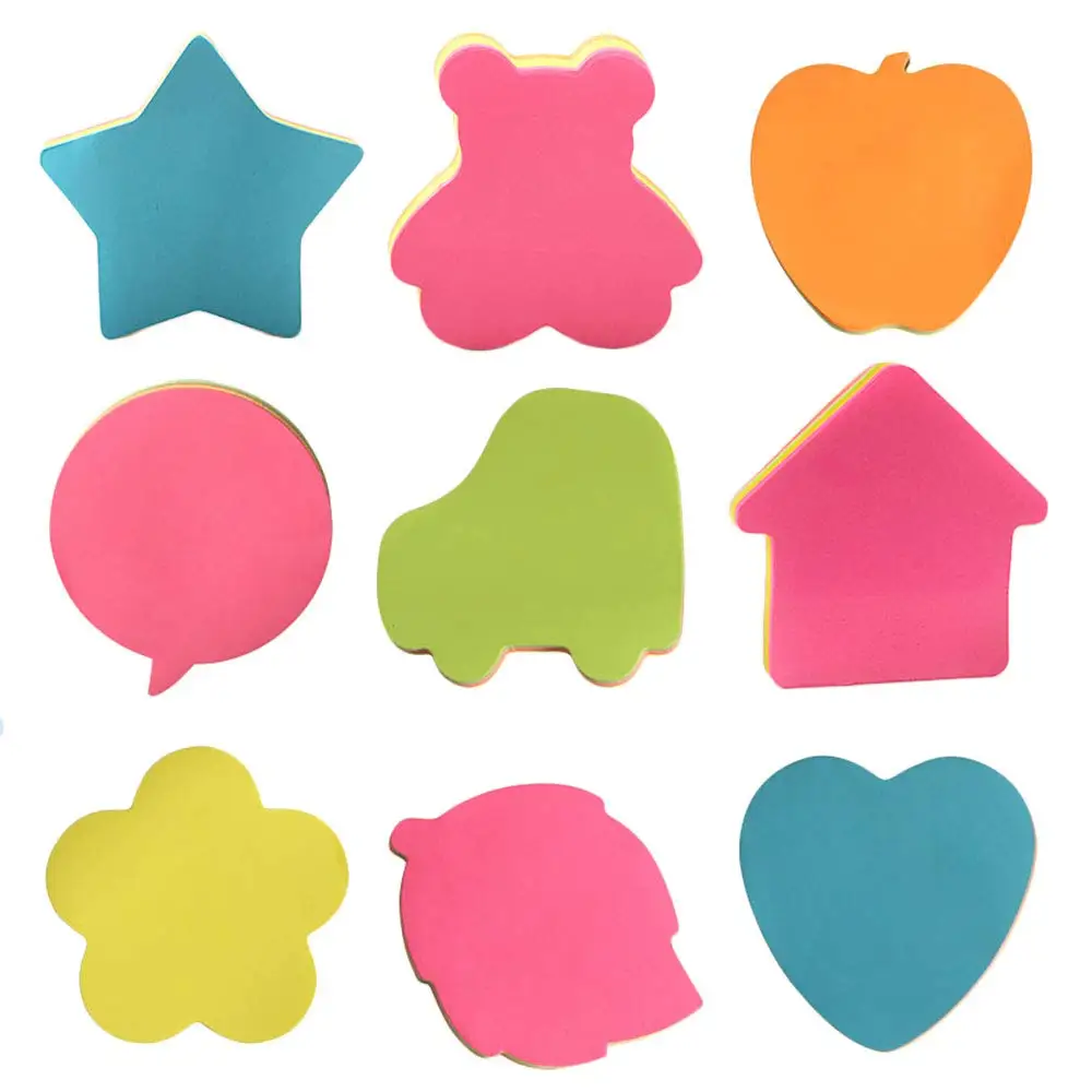 Self-Stick Notes Bright Color Self-Adhesive Removable Shaped Sticky Note-9 Pads Per Pack-100 Sheets Per Pad Inside-76mm x 76mm