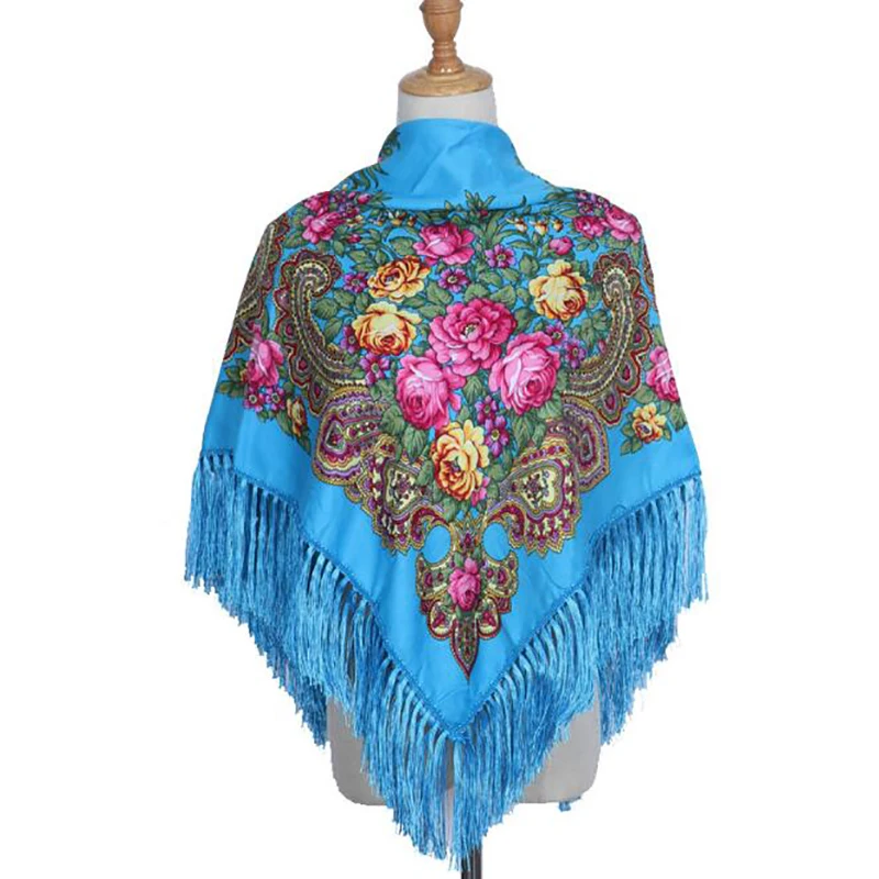 Autumn And Winter Cotton Russian National Style Scarf Printed Scarf women\'s New Square Multifunctional Fringed Shawl