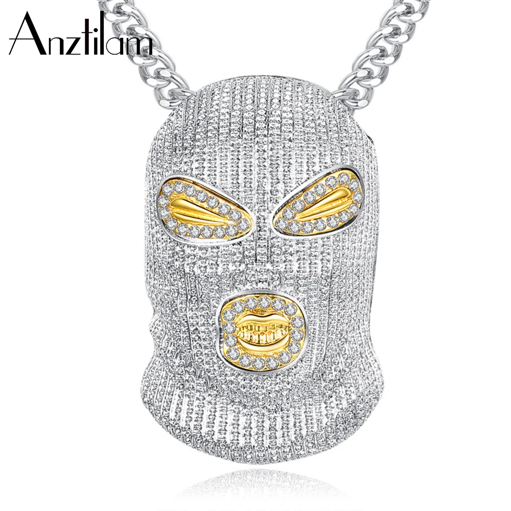 

Anztilam CS Go Headgear Iced Out Pendants Necklaces Fashion Long Link Cuban Chain For Men Rapper Women Jewelry Free Shipping