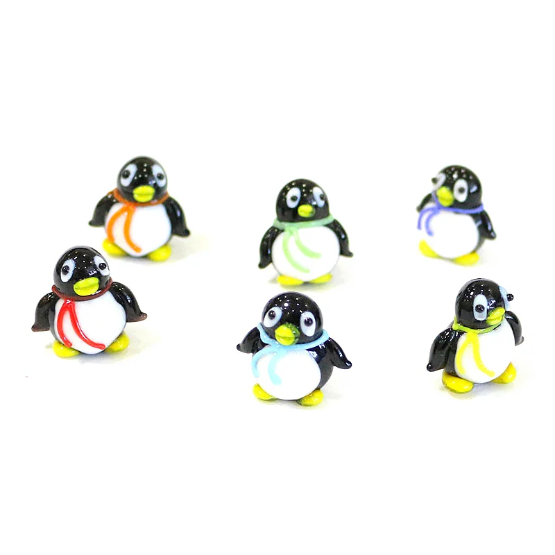 

6pcs Custom Colorful Handmade Glass Penguin Miniature Figurine Cute Tiny Cartoon Animal Ornaments Fairy Garden Decor Accessories