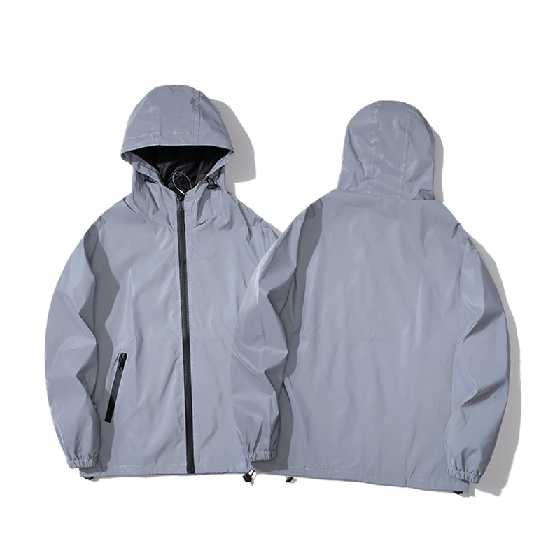 NEW SIZE Night Reflective Jackets Double Fabric Windbreaker Hooded Jacket Men Hip Hop Dancer Waterproof Zipper Coats Outwear