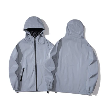 NEW SIZE Night Reflective Jackets Double Fabric Windbreaker Hooded Jacket Men Hip Hop Dancer Waterproof Zipper Coats Outwear 5