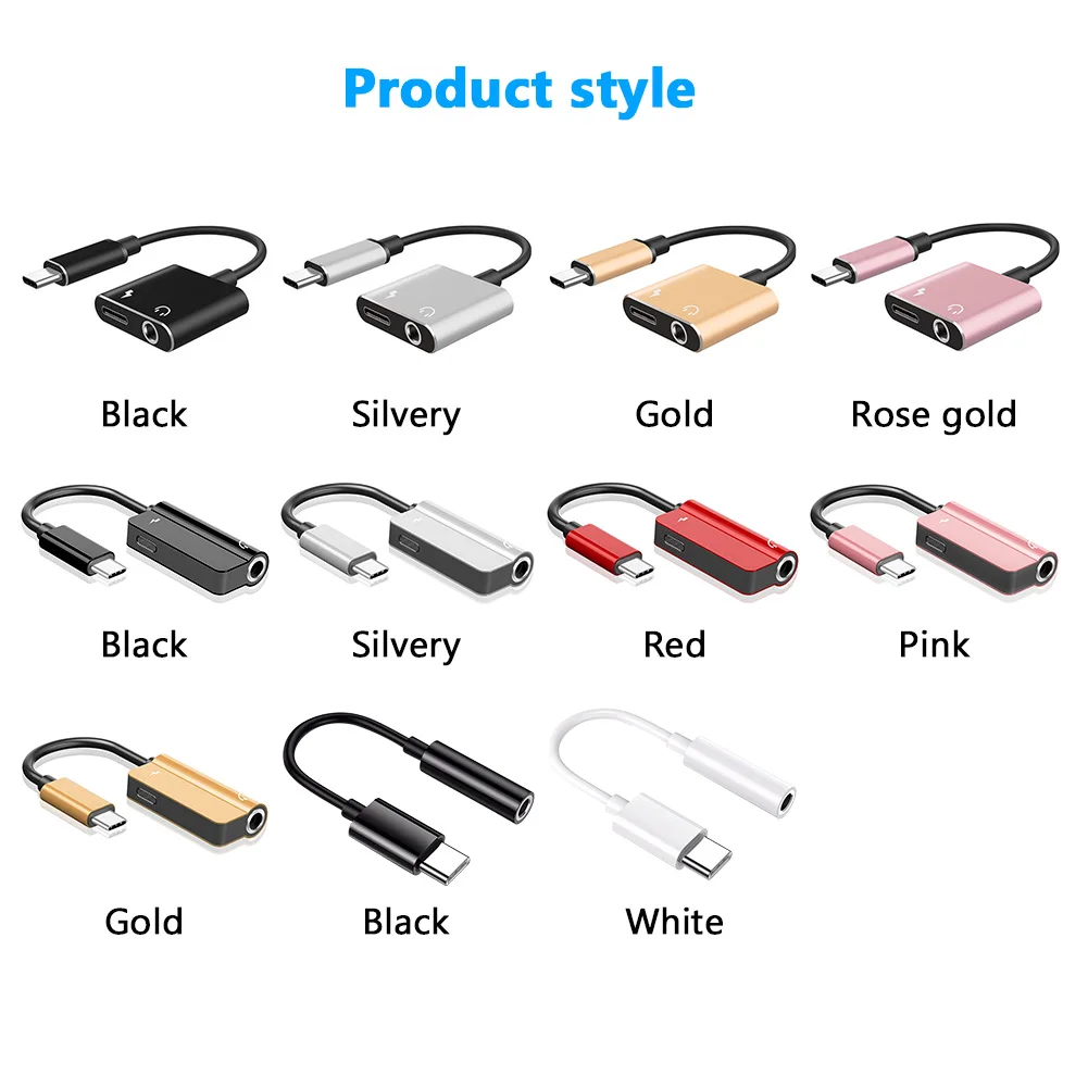 Type-C Convertor USB Type C Charging Cable 3.5mm Audio Earphone Headphone Adapter For Xiaomi For Huawei honor LG Mobile Phone