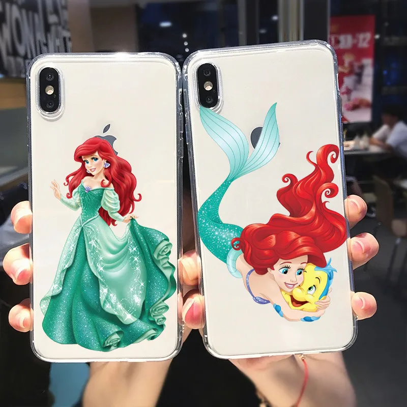 Ariel The Mermaid For Apple iPhone 15 14 13 12 11 Pro Max Mini XS X XR 7 8 6 Plus 5S Silicone Soft Transparent Phone Case