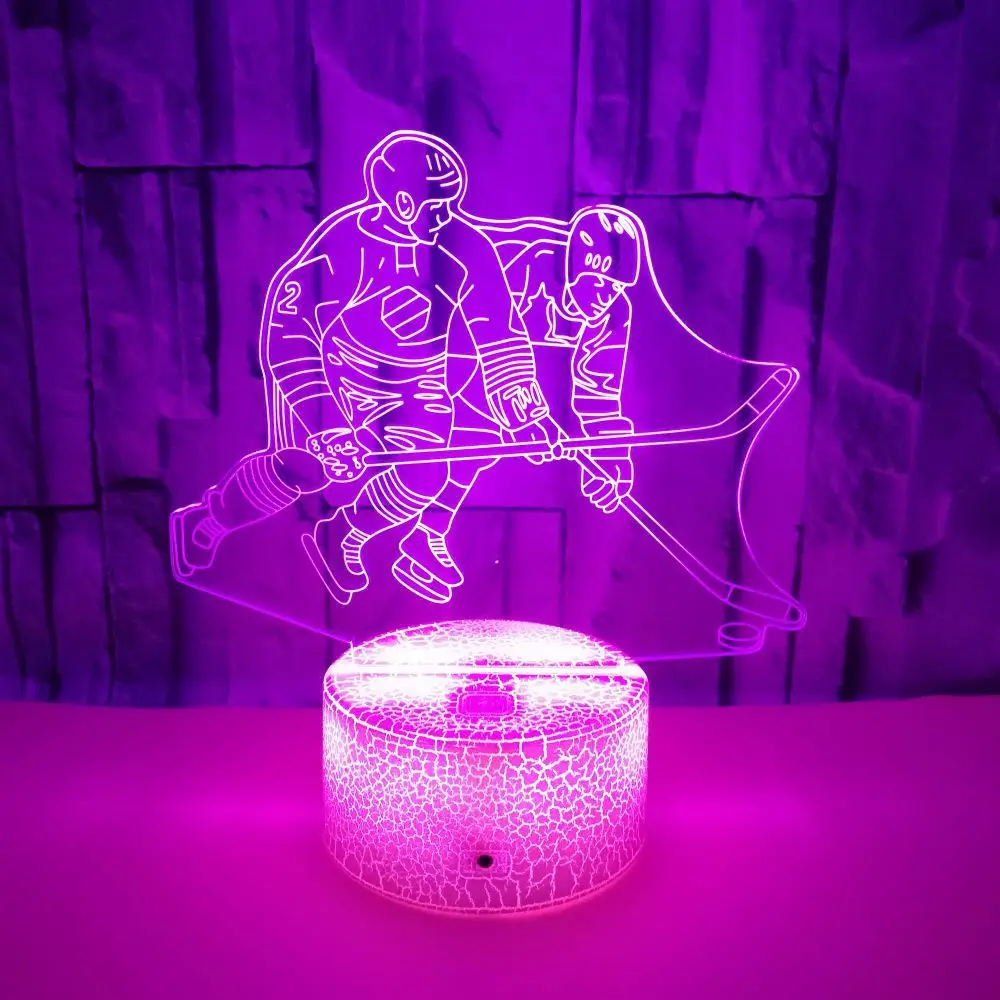 Luces nocturnas 3D de jugador de Hockey sobre hielo para niños, decoraciones de dormitorio, LED 7 cambiantes táctiles, lámpara de escritorio de mesa USB, regalos de cumpleaños y Navidad