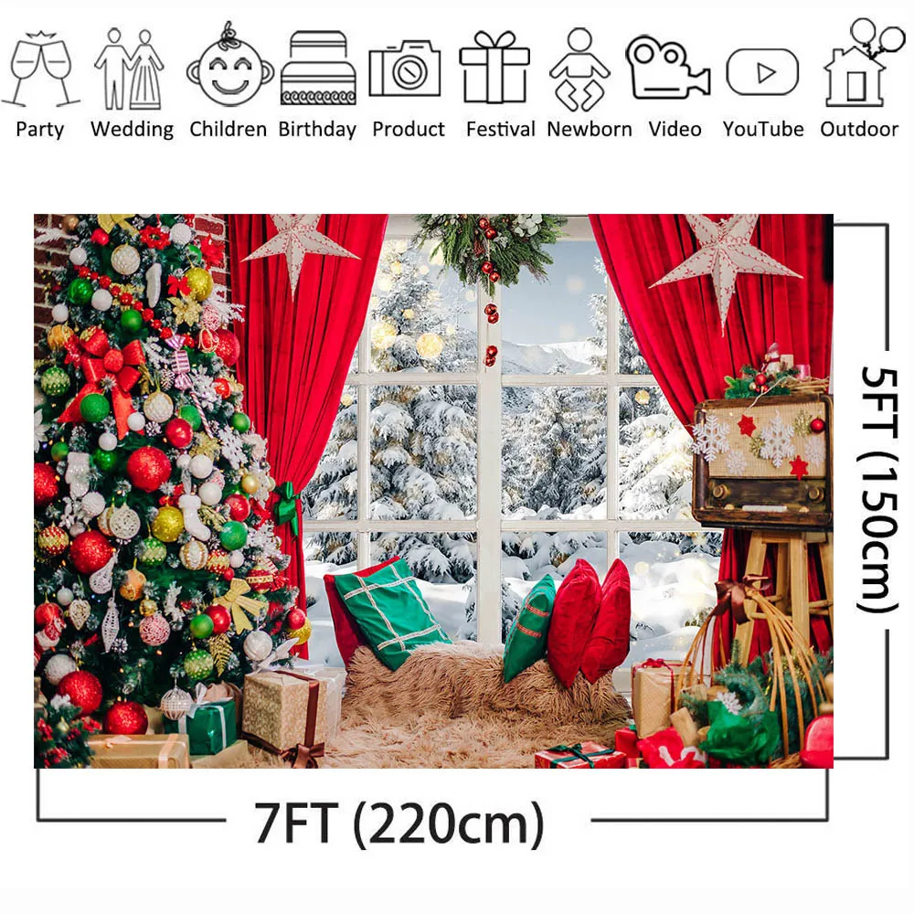 Mocsicka-クリスマスの背景,木,ボール,窓,雪の森の写真,柔らかい家,家族のポートレート写真