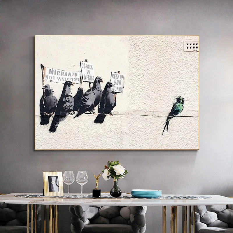 Banksy Racist Pigeons Wall Art Poster Street Graffiti Artwork Canvas Paintings Home Decoration HD Print Picture Cuadros