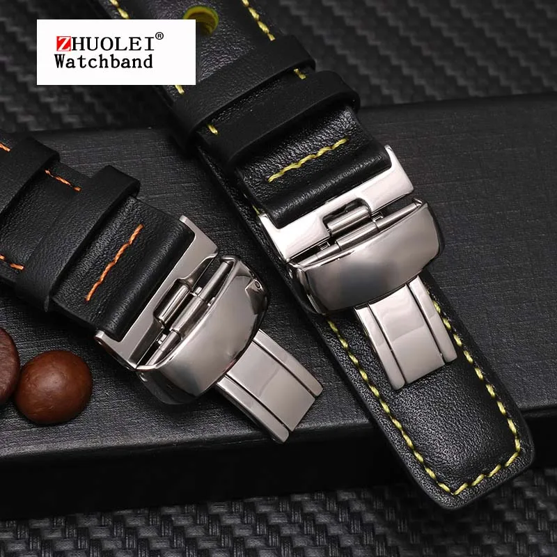 Watchband 20mm Genuine Leather Strap for PRS516 Men‘s Watches Band with Butterfly Clasp Black Brown Soft Cowhide Belt