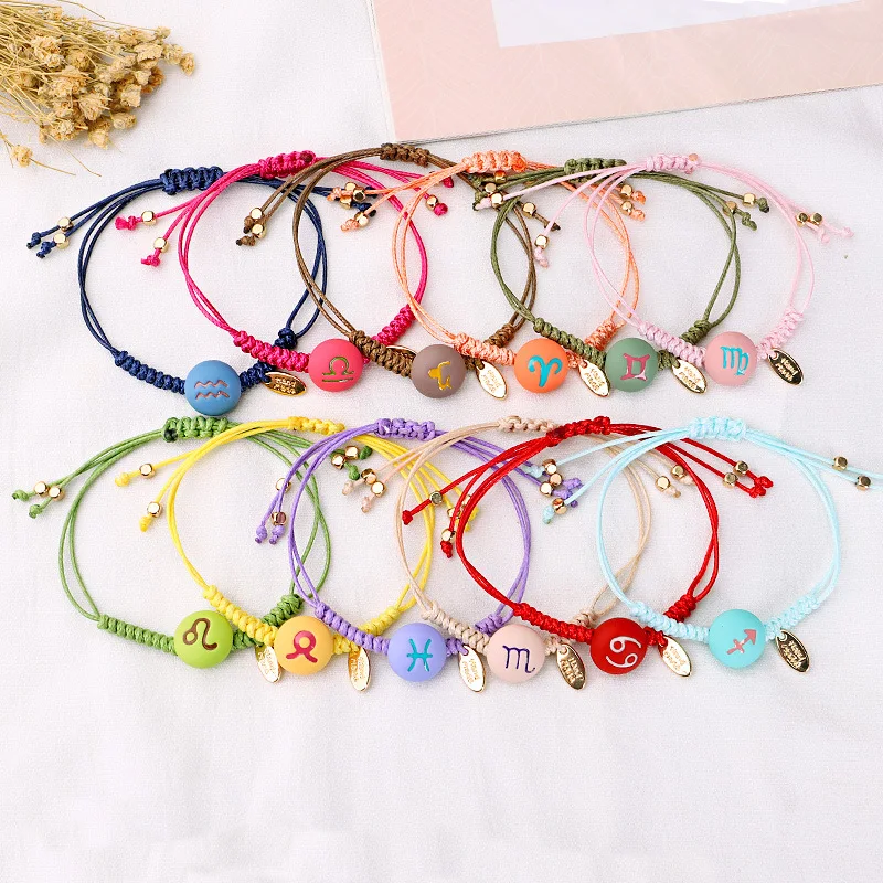 Meetii Fashion 12 Constellation Ceramic Charm Bracelet Couple Hand Knitting Wax Thread Bracelet Women Accessories Wholesale