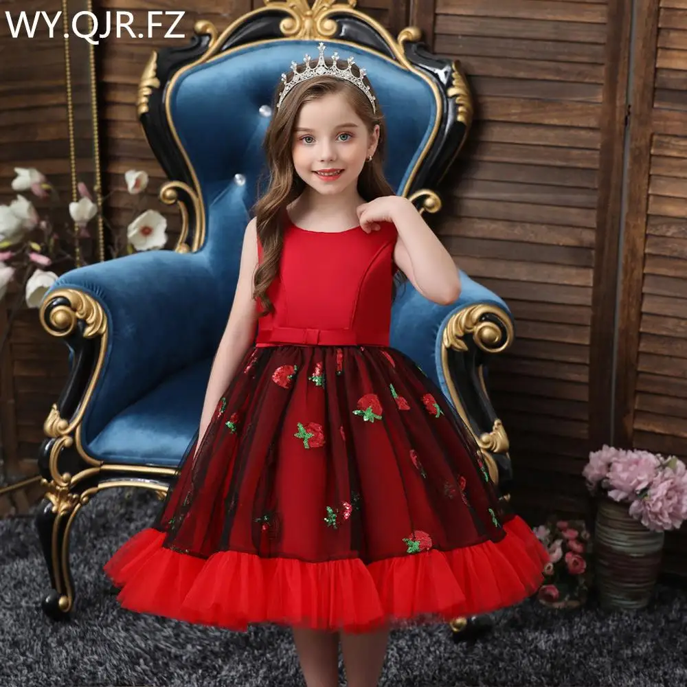 Robe de petite demoiselle d'honneur pour filles, à fleurs, rouge, rose, vêtements de mariée pour enfants, BH-303 #