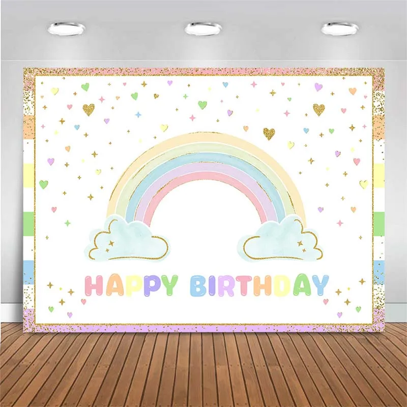 

Birthday Party Backdrop Cartoon Rainbow Cloud Love Heart Baby Kids Birthday Party Photography Backdrop Photo Background Decor