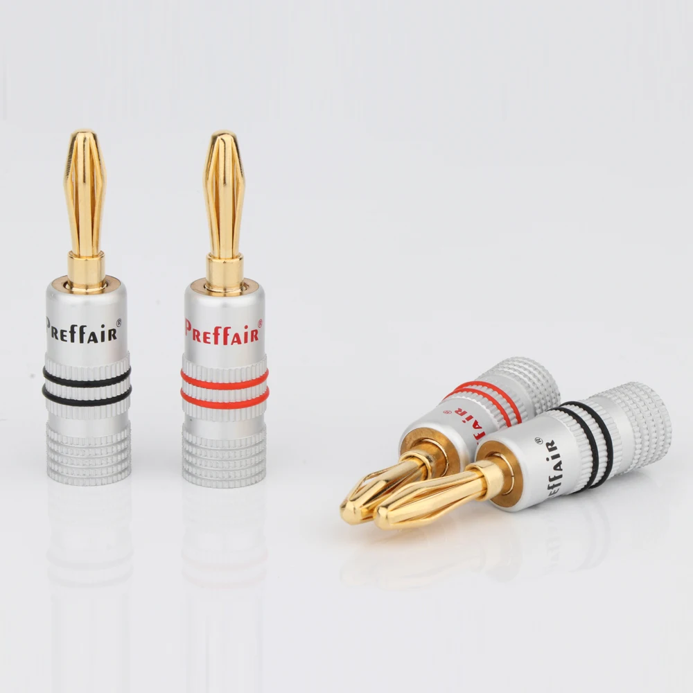 Preffair-BA1468 8pc4mm 폐쇄 나사 24K 금도금 바나나 스피커 플러그 커넥터, 스피커 와이어, 월 플레이트 확장 어댑터