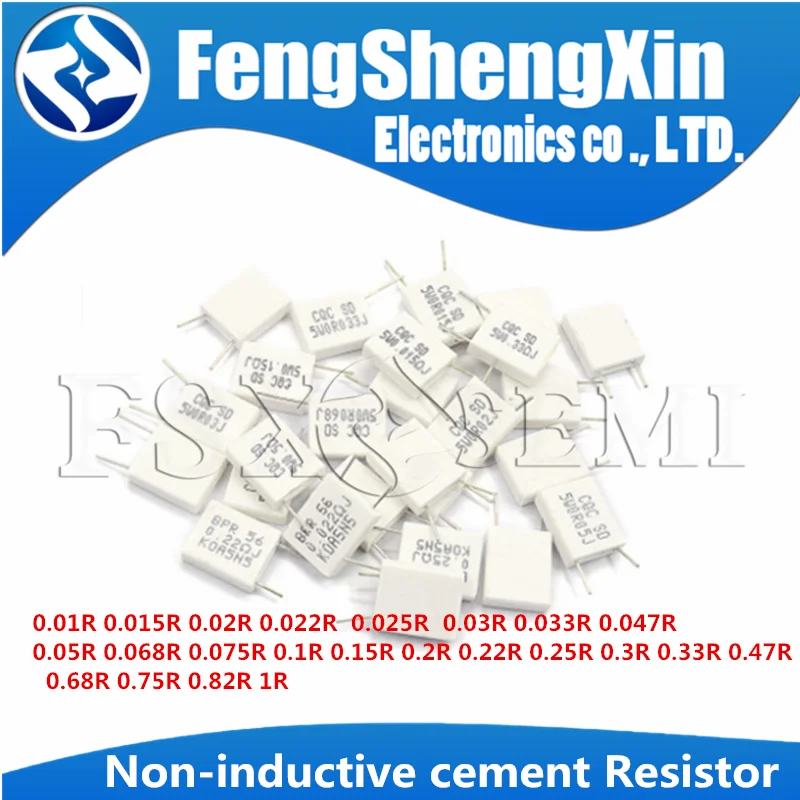 10pcs BPR56 5W 0.1 0.01 0.15 0.22 0.25 0.33 0.47 0.5 0.68 0.75 0.82 1 ohm Non-inductive Ceramic Cement Resistor 0.22R 0.5R 0.1R