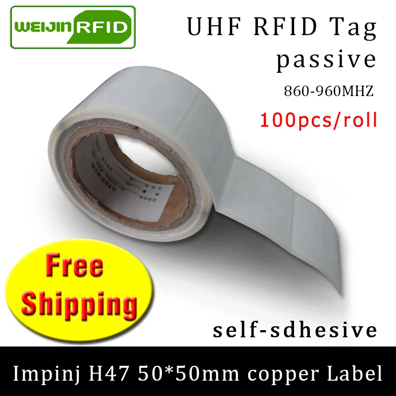 UHF RFID tag EPC 6C sticker Impinj H47 printable copper label 915m868mhz  100pcs free shipping adhesive passive RFID label