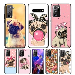Animal Cute Pug Dog For Samsung Galaxy S24 S23 S22 S21 S20 FE Ultra S10 S10E Lite 5G S9 S8 S7 S6 Edge Plus Black Soft Phone Case