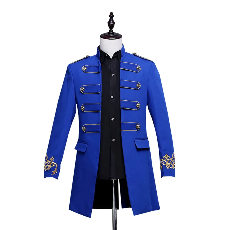 Mens Long Jacket Coats Groom Wedding Clothes Prom Singer Dancer Performance Stage King Prince Costumes Uniform Stand Collar Coat