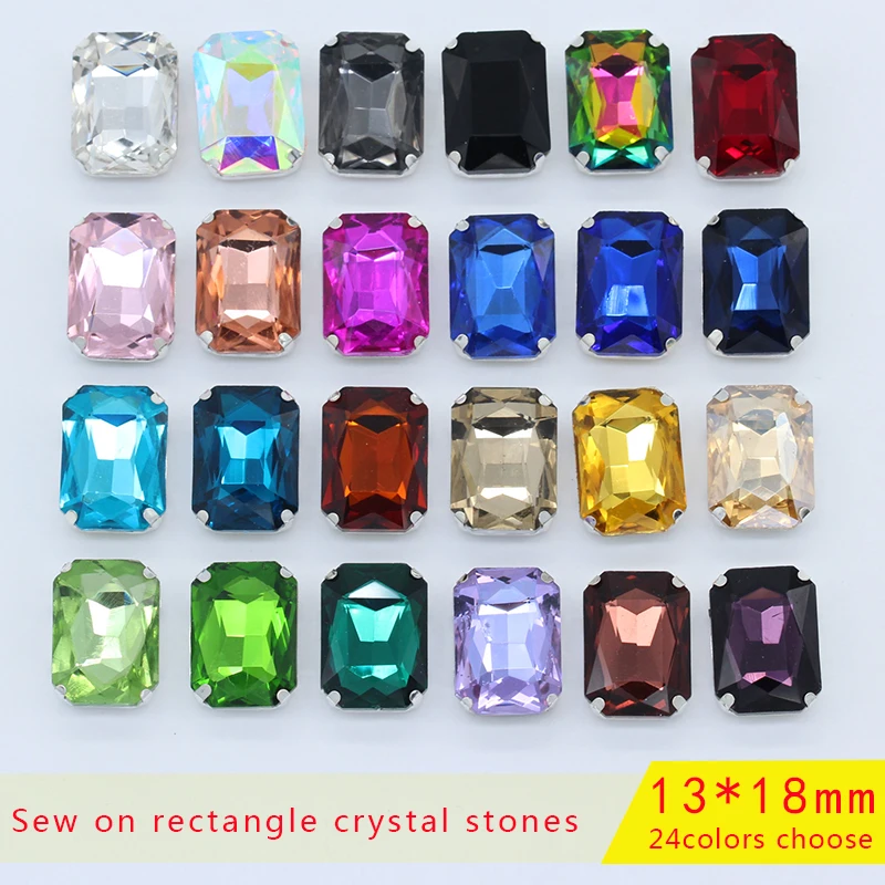 24-Colors 4-27MM  Sew On Flat Rectangle Strass Rhinestone Crystal With Silver Claw For Hand-sewing Crafts Clothing Decorations