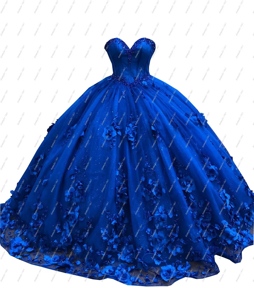 Glitter Tulle 3D Bloemen Bloemen Parels Kralen Baljurk Puffy Mexicaanse Quinceanera Party Jurken Vestidos De 15 Años 2021