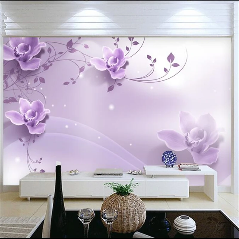 

mural Custom wallpaper wall papers home decor Romantic Elegant Purple Flower 3D TV Wall Background papier peint mural