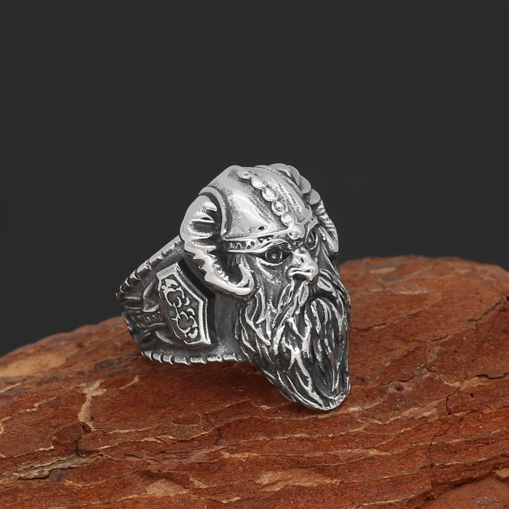 Megin D Vintage Norway Viking Odin Ram's Horn Stainless Steel Rings for Men Women Couple Family Friend Fahion Gift Jewelry