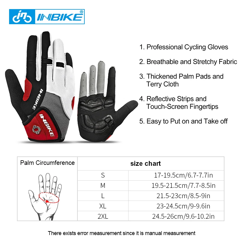 INBIKE Full Finger Cycling Gloves Durable MTB Bicycle Gloves for Riding Outdoor Motorcycle Accessories Touch Screen Padded IF239