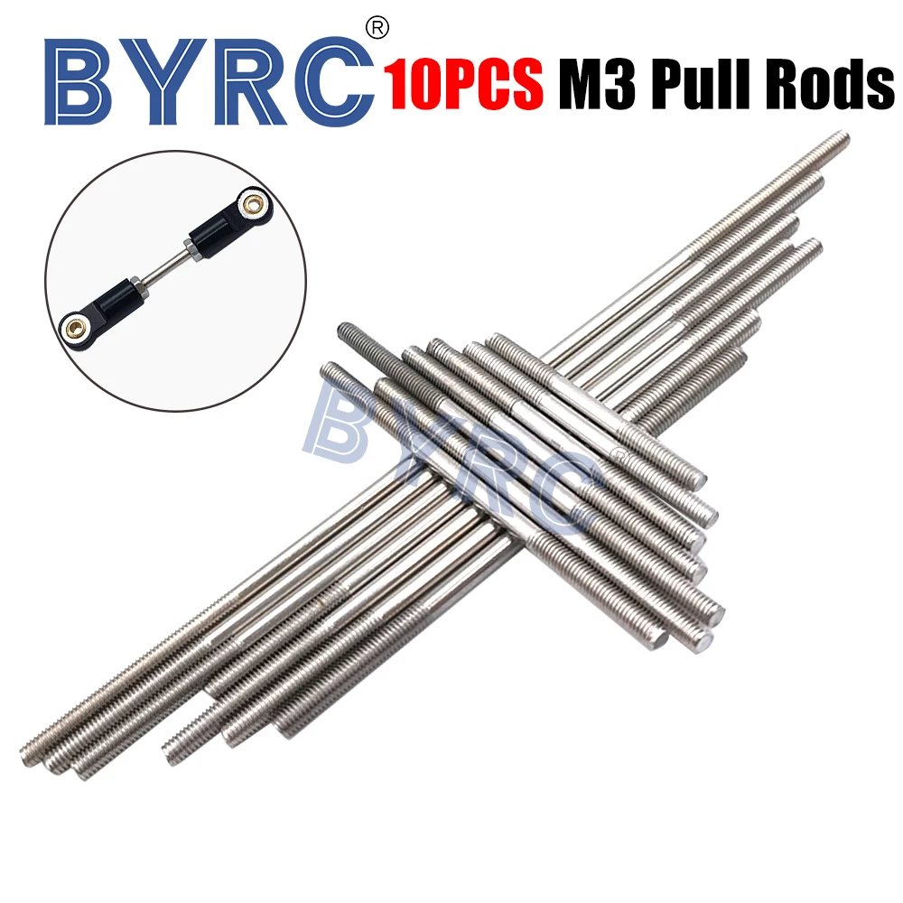 Varillas de empuje de amarre roscado de acero inoxidable M3, varillas de enlace Servo, diámetro de 3mm L 25mm ~ 200mm, eje de tracción para modelo de coche y barco RC, 10 Uds.