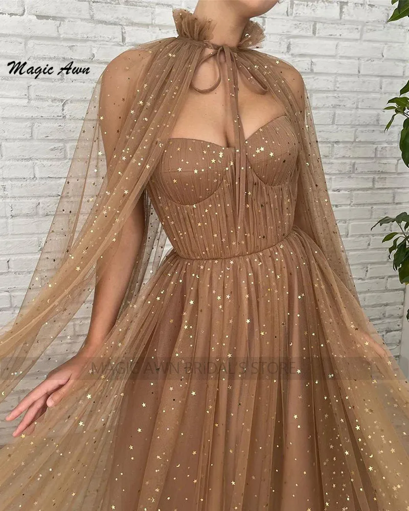 Magia Awn brillante tul estrellado de vestidos de noche con envoltura 2022 ilusión de cariño a-línea Formal ocasión vestidos para las mujeres