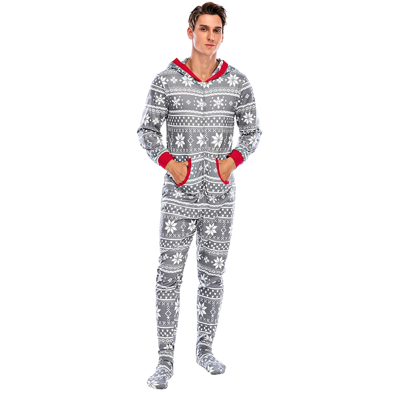 parent-children clothing Hooded long sleeves One-Piece Family Christmas Halloween Pajama Set boys and girls Zipper printed suit