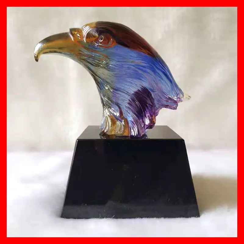 Spectacular Colored Glaze Eagle Collectible Figurine Statue Murano Glass Blown Artwork Animal Paperweight Gift Home Decor