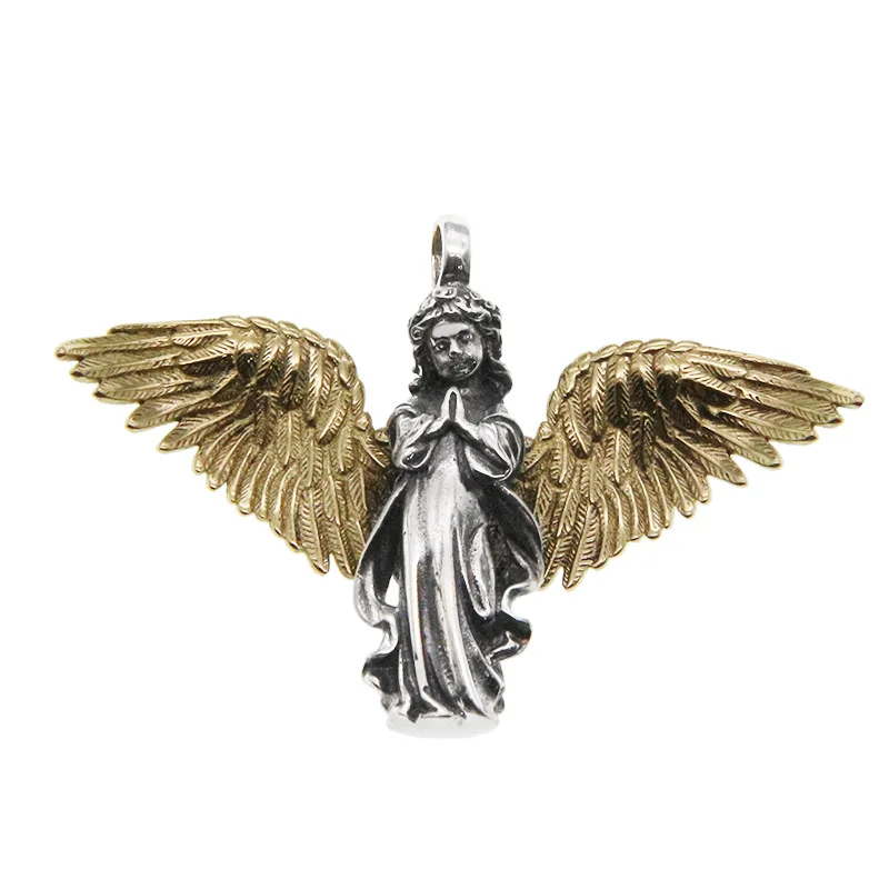 

BOCAI S925 Sterling Silver Charm Pendants for Men Women New Fashion Emboss Wings Angel Amulet Jewelry Wholesale