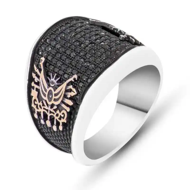 Silver Stone Ottoman Crest Men's Ring - 925 Sterling Men's Jewelry Wedding Birthday Gift - Box - Men - Fashion - Botiva - Size - Turkish - Patterned Embroidery