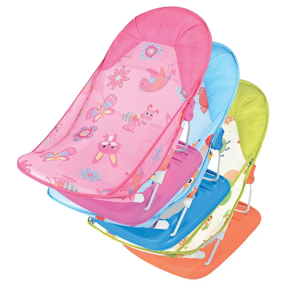 Cadeira de banho infantil para verão, cadeira de banho para bebês com travesseiro, dobrável, flutuante, suporte de banho macio para bebê, adequado para pia de banheira