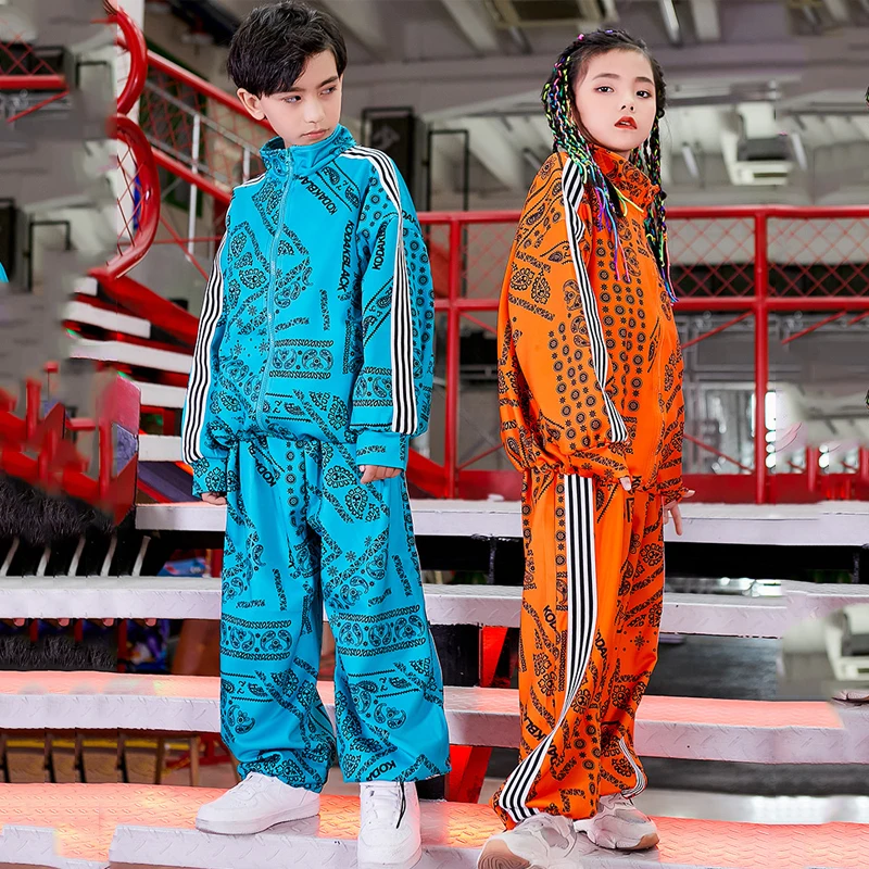 Girls Boys Fashion Kids Cool Jazz Dance Suit Children Handsome jacket Top Pants Hiphop Street Clothes stage  Catwalk Performance