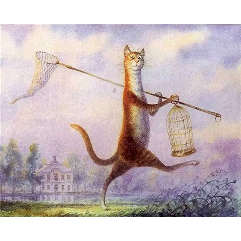 Gatyztory 60 × 75cm Färbung Durch Zahlen Katze Tier Bild Zeichnung Auf Leinwand DIY Gemälde Acrylfarben Set Wand kunst Wohnkultur