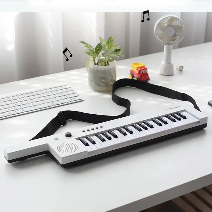 Rechargeable 37 Keys Guitar Electronic Organ Mini Key Board Children Piano with Microphone Musical & Shoulder Strap Gift