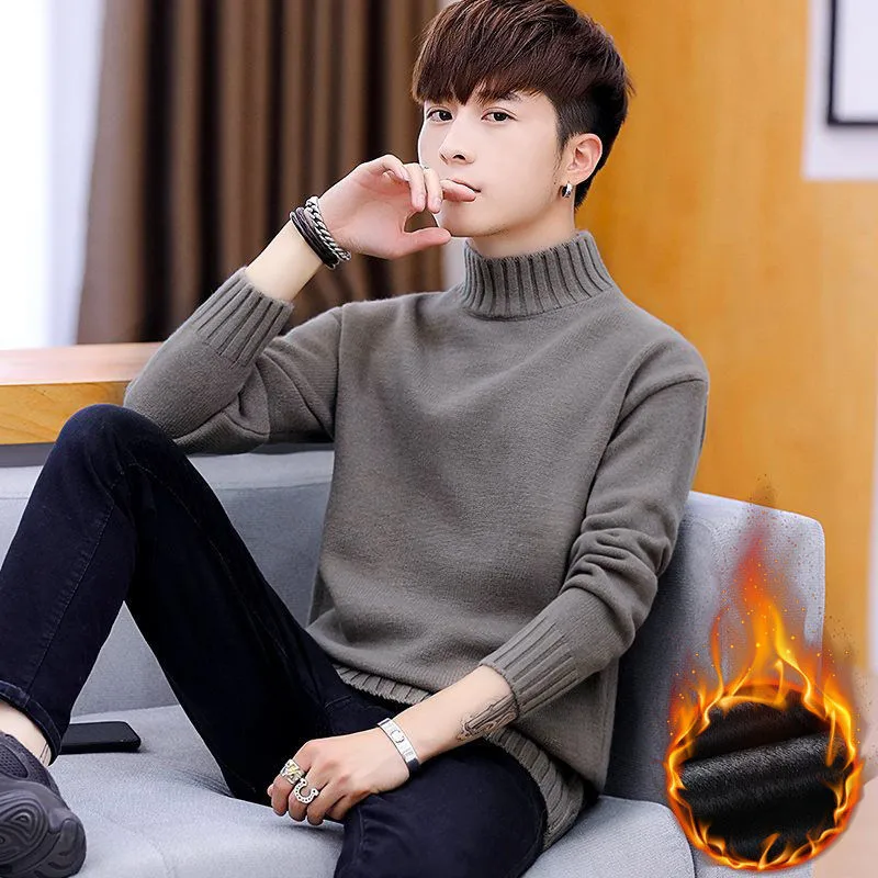 2019 Autumn Casual Men's Sweater Half collar Neck Solid Slim Fit Knittwear Mens Sweaters Pullovers Thick Warm