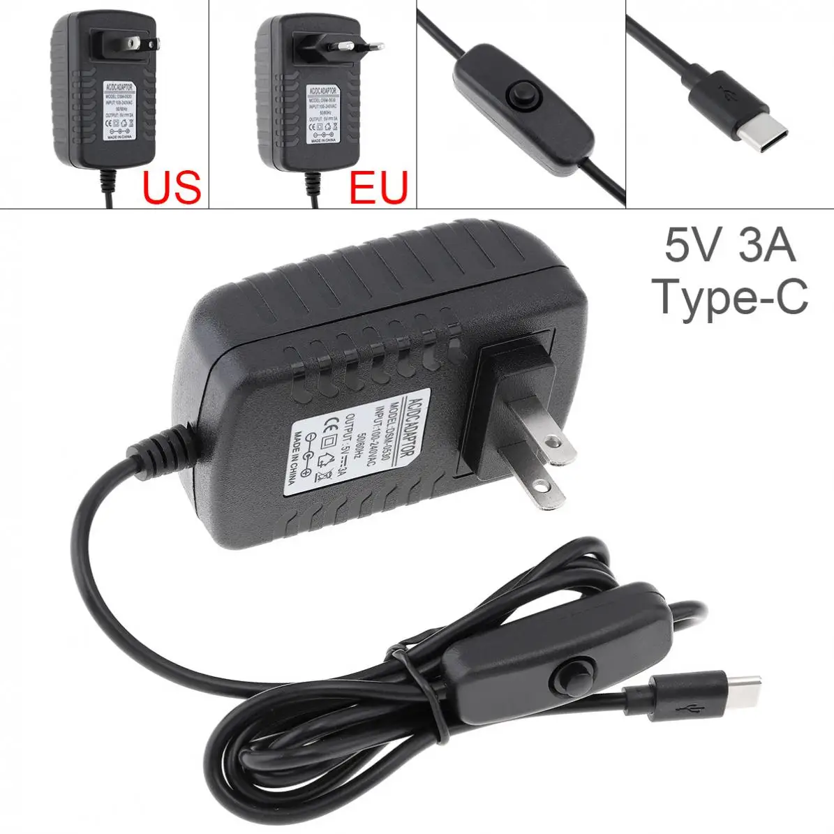 

5V 3A Power Charger Adapter Converter with Switch Suitable Fit for Raspberry Pi 4 TypeC USB Power Charging