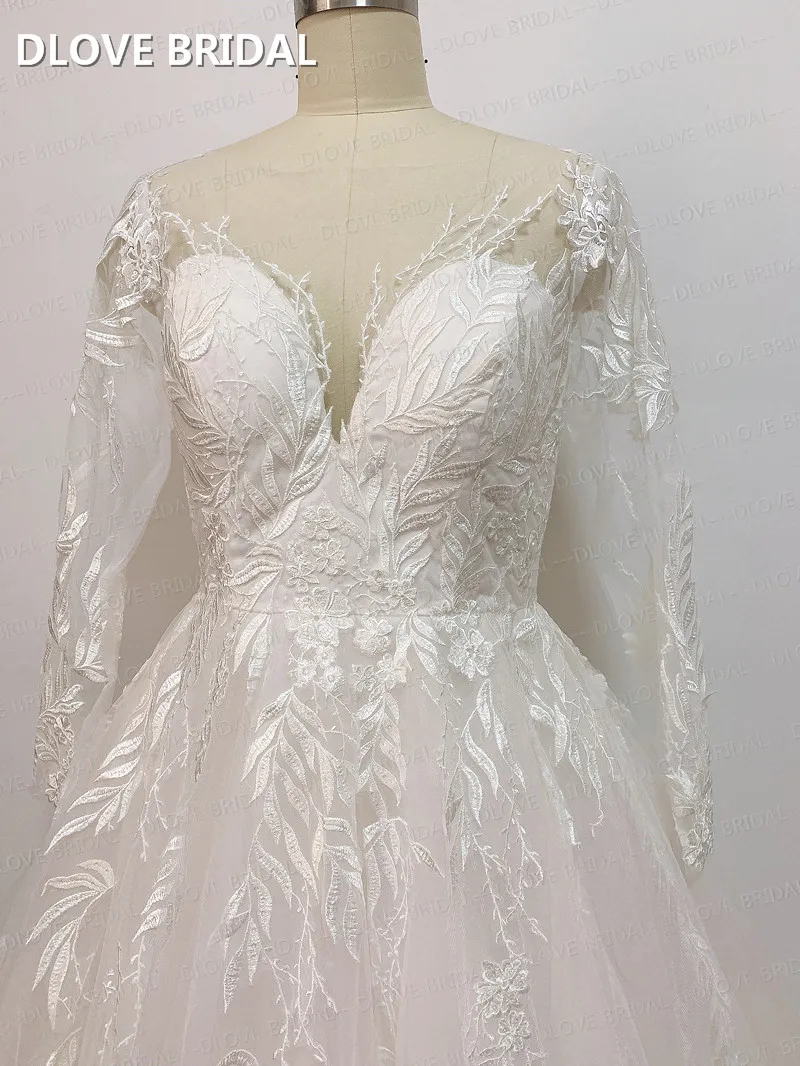 Manga longa uma linha vestido de casamento elegante ilusão vestido de noiva lantejoulas rendas apppliques vestidos fábrica fotos reais