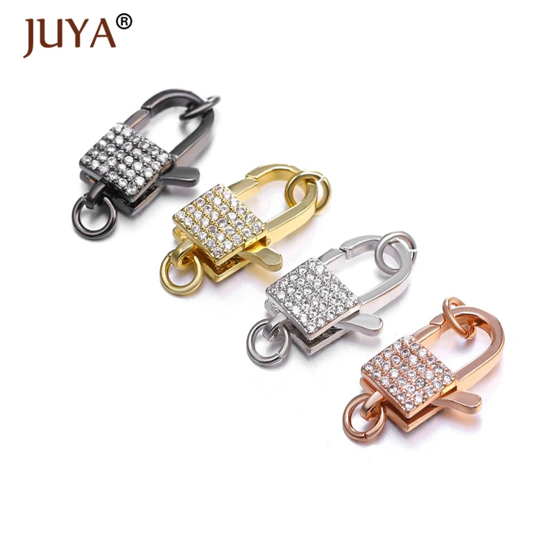 

Juya Jewelry Making Lock Clasps Zirconia Gold Lock Shape Clasp Connector for DIY Accessories for Necklaces Woman Jewelry Charms